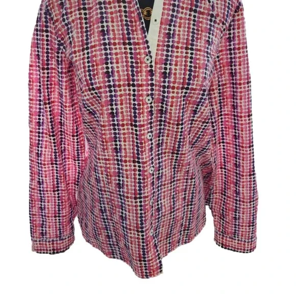 P251. NWOT Gerry Weber White, Pink & Purple Cotton Long Sleeved Cotton Blouse |S - Picture 2 of 8